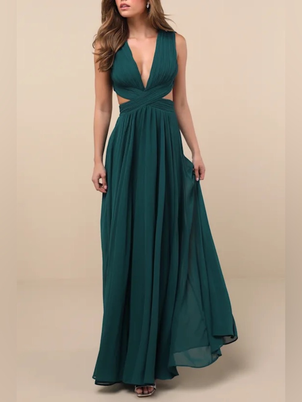 NWT Lulus Vivid Imagination Emerald Green Cutout Maxi Dress Sz Small